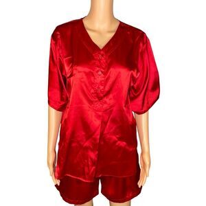 ESleep Red Satin Pajama Shorts Set Womens Size Medium Sleepwear Matching Set